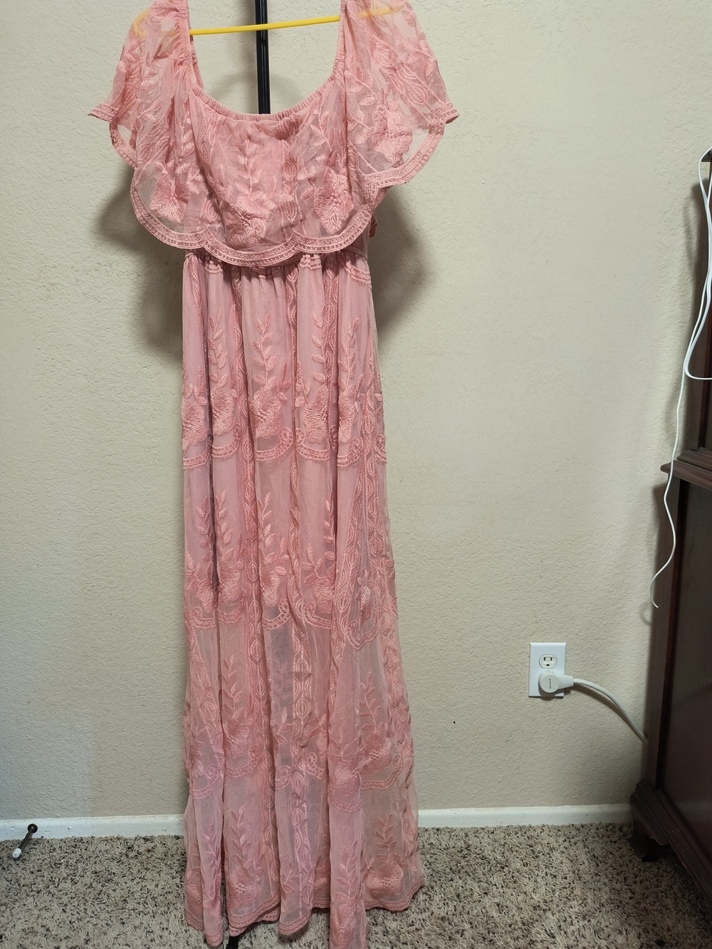 Blush Pink Lace Maxi Dress - Elegant Boho Style